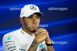 Lewis Hamilton (GBR) Mercedes AMG F1 in the post qualifying FIA Press Conference. 28.10.2017. Formula 1 World Championship, Rd 18, Mexican Grand Prix, Mexico City, Mexico, Qualifying Day.