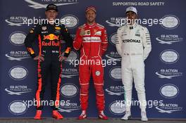 pole for Sebastian Vettel (GER) Ferrari SF70H, 2nd for Max Verstappen (NLD) Red Bull Racing RB13 and 3rd Lewis Hamilton (GBR) Mercedes AMG F1 W08. 28.10.2017. Formula 1 World Championship, Rd 18, Mexican Grand Prix, Mexico City, Mexico, Qualifying Day.