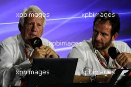 Charlie Whiting (GBR) FIA Delegate and Matteo Bonciani (ITA) FIA Media Delegate in an FIA Press Conference. 26.10.2017. Formula 1 World Championship, Rd 18, Mexican Grand Prix, Mexico City, Mexico, Preparation Day.