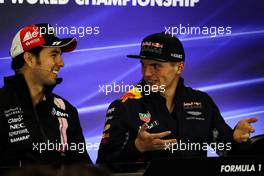 (L to R): Sergio Perez (MEX) Sahara Force India F1 and Max Verstappen (NLD) Red Bull Racing in the FIA Press Conference. 26.10.2017. Formula 1 World Championship, Rd 18, Mexican Grand Prix, Mexico City, Mexico, Preparation Day.