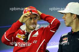 (L to R): Sebastian Vettel (GER) Ferrari and Pierre Gasly (FRA) Scuderia Toro Rosso in the FIA Press Conference. 26.10.2017. Formula 1 World Championship, Rd 18, Mexican Grand Prix, Mexico City, Mexico, Preparation Day.