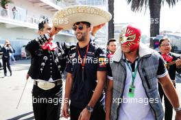 Traditional Mexican Band and a wrestler with Daniel Ricciardo (AUS) Red Bull Racing. 26.10.2017. Formula 1 World Championship, Rd 18, Mexican Grand Prix, Mexico City, Mexico, Preparation Day.