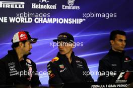 (L to R): Sergio Perez (MEX) Sahara Force India F1; Max Verstappen (NLD) Red Bull Racing; and Pascal Wehrlein (GER) Sauber F1 Team, in the FIA Press Conference. 26.10.2017. Formula 1 World Championship, Rd 18, Mexican Grand Prix, Mexico City, Mexico, Preparation Day.