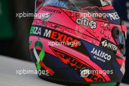 The helmet of Sergio Perez (MEX) Sahara Force India F1. 25.10.2017. Formula 1 World Championship, Rd 18, Mexican Grand Prix, Mexico City, Mexico, Preparation Day.