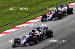 Pierre Gasly (FRA) Scuderia Toro Rosso STR12 leads team mate Carlos Sainz Jr (ESP) Scuderia Toro Rosso STR12. 29.09.2017. Formula 1 World Championship, Rd 15, Malaysian Grand Prix, Sepang, Malaysia, Friday.