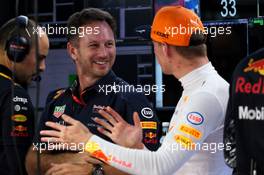 (L to R): Christian Horner (GBR) Red Bull Racing Team Principal with Max Verstappen (NLD) Red Bull Racing. 29.09.2017. Formula 1 World Championship, Rd 15, Malaysian Grand Prix, Sepang, Malaysia, Friday.