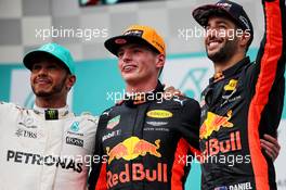 The podium (L to R): Lewis Hamilton (GBR) Mercedes AMG F1, second; Max Verstappen (NLD) Red Bull Racing, race winner; Daniel Ricciardo (AUS) Red Bull Racing, third. 01.10.2017. Formula 1 World Championship, Rd 15, Malaysian Grand Prix, Sepang, Malaysia, Sunday.