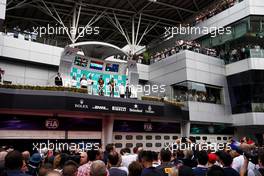 The podium (L to R): Lewis Hamilton (GBR) Mercedes AMG F1, second; Max Verstappen (NLD) Red Bull Racing, race winner; Daniel Ricciardo (AUS) Red Bull Racing, third.                                01.10.2017. Formula 1 World Championship, Rd 15, Malaysian Grand Prix, Sepang, Malaysia, Sunday.