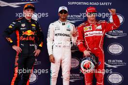 Qualifying top three in parc ferme (L to R): Max Verstappen (NLD) Red Bull Racing, third; Lewis Hamilton (GBR) Mercedes AMG F1, pole position; Kimi Raikkonen (FIN) Ferrari, second. 30.09.2017. Formula 1 World Championship, Rd 15, Malaysian Grand Prix, Sepang, Malaysia, Saturday.