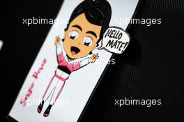 A cartoon picture of Sergio Perez (MEX) Sahara Force India F1. 30.09.2017. Formula 1 World Championship, Rd 15, Malaysian Grand Prix, Sepang, Malaysia, Saturday.