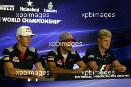 The FIA Press Conference (L to R): Pierre Gasly (FRA) Scuderia Toro Rosso; Carlos Sainz Jr (ESP) Scuderia Toro Rosso; Marcus Ericsson (SWE) Sauber F1 Team. 28.09.2017. Formula 1 World Championship, Rd 15, Malaysian Grand Prix, Sepang, Malaysia, Thursday.