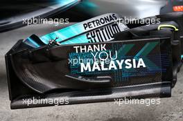 The Mercedes AMG F1 W08 front wing thanks Malaysia as it hosts its final F1 Grand Prix.  28.09.2017. Formula 1 World Championship, Rd 15, Malaysian Grand Prix, Sepang, Malaysia, Thursday.