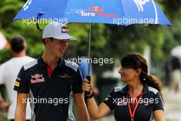 Pierre Gasly (FRA) Scuderia Toro Rosso with Fabiana Valenti (ITA) Scuderia Toro Rosso Press Officer. 28.09.2017. Formula 1 World Championship, Rd 15, Malaysian Grand Prix, Sepang, Malaysia, Thursday.