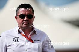 Eric Boullier (FRA) McLaren Racing Director. 24.11.2017. Formula 1 World Championship, Rd 20, Abu Dhabi Grand Prix, Yas Marina Circuit, Abu Dhabi, Practice Day.
