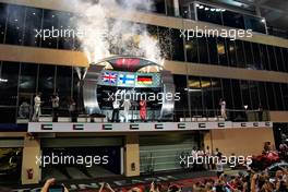 The podium (L to R): race winner Valtteri Bottas (FIN) Mercedes AMG F1; Lewis Hamilton (GBR) Mercedes AMG F1; Sebastian Vettel (GER) Ferrari. 26.11.2017. Formula 1 World Championship, Rd 20, Abu Dhabi Grand Prix, Yas Marina Circuit, Abu Dhabi, Race Day.