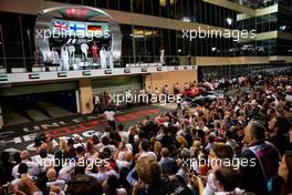 The podium (L to R): Lewis Hamilton (GBR) Mercedes AMG F1, second; Valtteri Bottas (FIN) Mercedes AMG F1, race winner; Sebastian Vettel (GER) Ferrari, third.                                26.11.2017. Formula 1 World Championship, Rd 20, Abu Dhabi Grand Prix, Yas Marina Circuit, Abu Dhabi, Race Day.