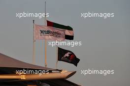 The F1 flag with the UAE and Yas Marina circuit flags. 25.11.2017. Formula 1 World Championship, Rd 20, Abu Dhabi Grand Prix, Yas Marina Circuit, Abu Dhabi, Qualifying Day.