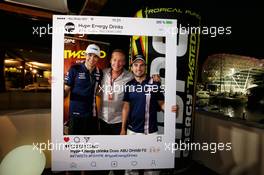 (L to R): Esteban Ocon (FRA) Sahara Force India F1 Team with Bertrand Gachot (BEL) Hype Energy CEO and Sergio Perez (MEX) Sahara Force India F1, at a Hype Energy Drink event. 23.11.2017. Formula 1 World Championship, Rd 20, Abu Dhabi Grand Prix, Yas Marina Circuit, Abu Dhabi, Preparation Day.