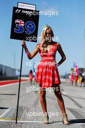 Grid girl. 22.10.2017. Formula 1 World Championship, Rd 17, United States Grand Prix, Austin, Texas, USA, Race Day.