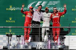 The podium (L to R): Sebastian Vettel (GER) Ferrari, second; James Allison (GBR) Mercedes AMG F1 Technical Director; Lewis Hamilton (GBR) Mercedes AMG F1, race winner; Kimi Raikkonen (FIN) Ferrari, third. 22.10.2017. Formula 1 World Championship, Rd 17, United States Grand Prix, Austin, Texas, USA, Race Day.