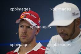 (L to R): Sebastian Vettel (GER) Ferrari and Lewis Hamilton (GBR) Mercedes AMG F1 in the FIA Press Conference. 22.10.2017. Formula 1 World Championship, Rd 17, United States Grand Prix, Austin, Texas, USA, Race Day.