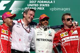 Sebastian Vettel (GER) Scuderia Ferrari, Lewis Hamilton (GBR) Mercedes AMG F1  and Kimi Raikkonen (FIN) Scuderia Ferrari  22.10.2017. Formula 1 World Championship, Rd 17, United States Grand Prix, Austin, Texas, USA, Race Day.