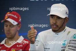 (L to R): Sebastian Vettel (GER) Ferrari and Lewis Hamilton (GBR) Mercedes AMG F1 in the FIA Press Conference. 22.10.2017. Formula 1 World Championship, Rd 17, United States Grand Prix, Austin, Texas, USA, Race Day.