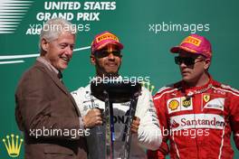 Bill Clinton (USA), Lewis Hamilton (GBR) Mercedes AMG F1  and Kimi Raikkonen (FIN) Scuderia Ferrari  22.10.2017. Formula 1 World Championship, Rd 17, United States Grand Prix, Austin, Texas, USA, Race Day.