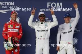 Pole for Lewis Hamilton (GBR) Mercedes AMG F1 W08, 2nd for Sebastian Vettel (GER) Ferrari SF70H and 3rd for Valtteri Bottas (FIN) Mercedes AMG F1 W08. 21.10.2017. Formula 1 World Championship, Rd 17, United States Grand Prix, Austin, Texas, USA, Qualifying Day.