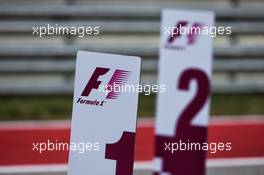 Pink 1 and 2 boards in qualifying parc ferme. 21.10.2017. Formula 1 World Championship, Rd 17, United States Grand Prix, Austin, Texas, USA, Qualifying Day.