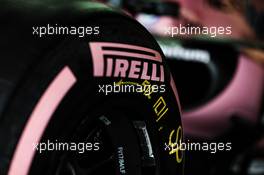 Pink striped Pirelli tyre on the Sahara Force India F1 VJM10. 19.10.2017. Formula 1 World Championship, Rd 17, United States Grand Prix, Austin, Texas, USA, Preparation Day.