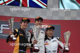 Race 1, 2nd place Jack Aitken (GBR) ART Grand Prix, race winner George Russell (GBR) ART Grand Prix and 3rd place Nirei Fukuzumi (JAP) ART Grand Prix 08.07.2017. GP3 Series, Rd 2, Spielberg, Austria, Saturday.