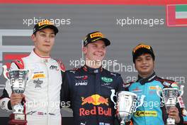 Race 1, 1st place Niko Kari (FIN) Arden International, 2nd place George Russell (GBR) ART Grand Prix and 3rd place Arjun Maini (IND) Jenzer Motorsport 25.11.2017. GP3 Series, Rd 8, Yas Marina Circuit, Abu Dhabi, UAE, Saturday.