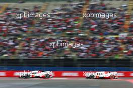 Mike Conway (GBR) / Kamui Kobayashi (JPN) / Jose Maria Lopez (ARG) #07 Toyota Gazoo Racing Toyota TS050 Hybrid leads Sebastien Buemi (SUI) / Anthony Davidson (GBR) / Kazuki Nakajima (JPN) #08 Toyota Gazoo Racing Toyota TS050 Hybrid. 03.09.2017. FIA World Endurance Championship, Rd 5, 6 Hours of Mexico, Mexico City, Mexico.