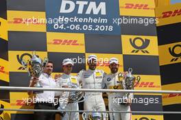 Gary Paffett (GBR) (HWA AG - Mercedes-AMG C 63 DTM) (Mitte) siegt beim DTM-Lauf auf dem Hockenheimring vor Lucas Auer (AUT) (HWA AG - Mercedes-AMG C 63 DTM) (links) und Timo Glock (GER) (BMW Team RMG - BMW M4 DTM). 05.05.2018, DTM Round 1, Hockenheimring, Germany, Saturday.