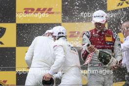 Podium: Lucas Auer (AUT) Mercedes-AMG Team HWA, Mercedes-AMG C63 DTM and Nico Muller (SUI) Audi Sport Team Abt Sportsline, Audi RS 5 DTM celebrate with the champagne. 02.06.2018, DTM Round 3, Hungaroring, Hungary, Saturday.