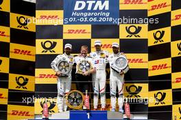 Podium: Second place Timo Glock (GER) BMW Team RMG, BMW M4 DTM, race winner Marco Wittmann (GER) BMW Team RMG, BMW M4 DTM and third place Philipp Eng (AUT) BMW Team RBM, BMW M4 DTM. 03.06.2018, DTM Round 3, Hungaroring, Hungary, Sunday.
