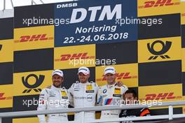 Das Podium Gary Paffett (GBR) (HWA AG - Mercedes-AMG C 63 DTM)  , Edoardo Mortara (ITA) (HWA AG - Mercedes-AMG C 63 DTM)  und Marco Wittmann (GER) (BMW Team RMG - BMW M4 DTM)  23.06.2018, DTM Round 4, Norisring, Germany, Saturday.