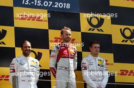 Podium mit Gary Paffett (GBR) (HWA AG - Mercedes-AMG C 63 DTM) , Rene Rast (GER) (Audi Sport Team Rosberg - Audi RS5 DTM)  und Paul Di Resta (GBR) (HWA AG - Mercedes-AMG C 63 DTM)  15.07.2018, DTM Round 5, Zandvoort, Netherlands, Sunday.