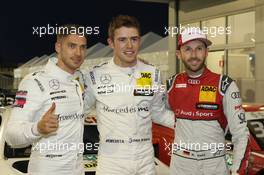 Edoardo Mortara (ITA) (HWA AG - Mercedes-AMG C 63 DTM) , Paul Di Resta (GBR) (HWA AG - Mercedes-AMG C 63 DTM)  und Rene Rast (GER) (Audi Sport Team Rosberg - Audi RS5 DTM) v.li. beim DTM-Lauf auf dem Misano World Circuit (ITA). Copyright Thomas Pakusch