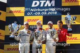 Podium mit Bruno Spengler (CDN) (BMW Team RBM - BMW M4 DTM) , Rene Rast (GER) (Audi Sport Team Rosberg - Audi RS5 DTM)  und Gary Paffett (GBR) (HWA AG - Mercedes-AMG C 63 DTM)   08.09.2018, DTM Round 8, Nürburgring, Germany, Saturday.