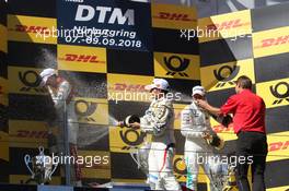 Podium mit Bruno Spengler (CDN) (BMW Team RBM - BMW M4 DTM) , Rene Rast (GER) (Audi Sport Team Rosberg - Audi RS5 DTM)  und Gary Paffett (GBR) (HWA AG - Mercedes-AMG C 63 DTM)  08.09.2018, DTM Round 8, Nürburgring, Germany, Saturday.
