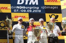 Podium mit Paul Di Resta (GBR) (HWA AG - Mercedes-AMG C 63 DTM) , Rene Rast (GER) (Audi Sport Team Rosberg - Audi RS5 DTM)  und Marco Wittmann (GER) (BMW Team RMG - BMW M4 DTM)  09.09.2018, DTM Round 8, Nürburgring, Germany, Sunday.
