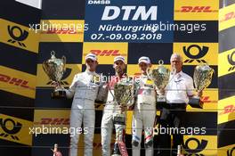 Podium mit Paul Di Resta (GBR) (HWA AG - Mercedes-AMG C 63 DTM) , Rene Rast (GER) (Audi Sport Team Rosberg - Audi RS5 DTM)  und Marco Wittmann (GER) (BMW Team RMG - BMW M4 DTM) 09.09.2018, DTM Round 8, Nürburgring, Germany, Sunday.