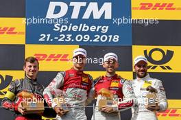 Podium mit Nico Müller (SUI) (Audi Sport Team Abt - Audi RS5 DTM) , Rene Rast (GER) (Audi Sport Team Rosberg - Audi RS5 DTM)  und Gary Paffett (GBR) (HWA AG - Mercedes-AMG C 63 DTM)  23.09.2018, DTM Round 9, Spielberg, Austria, Sunday.