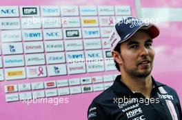 Sergio Perez (MEX) Sahara Force India F1 with the media. 23.03.2018. Formula 1 World Championship, Rd 1, Australian Grand Prix, Albert Park, Melbourne, Australia, Practice Day.