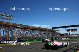 Esteban Ocon (FRA) Sahara Force India F1 VJM11 and Sergio Perez (MEX) Sahara Force India F1 VJM11 practice a start. 23.03.2018. Formula 1 World Championship, Rd 1, Australian Grand Prix, Albert Park, Melbourne, Australia, Practice Day.