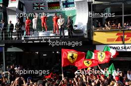 The podium (L to R): Lewis Hamilton (GBR) Mercedes AMG F1, second; Sebastian Vettel (GER) Ferrari, race winner; Kimi Raikkonen (FIN) Ferrari, third. 25.03.2018. Formula 1 World Championship, Rd 1, Australian Grand Prix, Albert Park, Melbourne, Australia, Race Day.