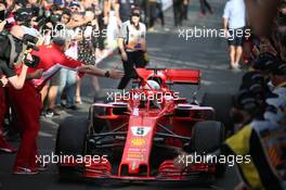 Maurizio Arrivabene (ITA) Ferrari Team Principal.  and 1st place Sebastian Vettel (GER) Ferrari SF71H. 25.03.2018. Formula 1 World Championship, Rd 1, Australian Grand Prix, Albert Park, Melbourne, Australia, Race Day.