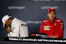 (L to R): Lewis Hamilton (GBR) Mercedes AMG F1 and race winner Sebastian Vettel (GER) Ferrari in the post race FIA Press Conference. 25.03.2018. Formula 1 World Championship, Rd 1, Australian Grand Prix, Albert Park, Melbourne, Australia, Race Day.